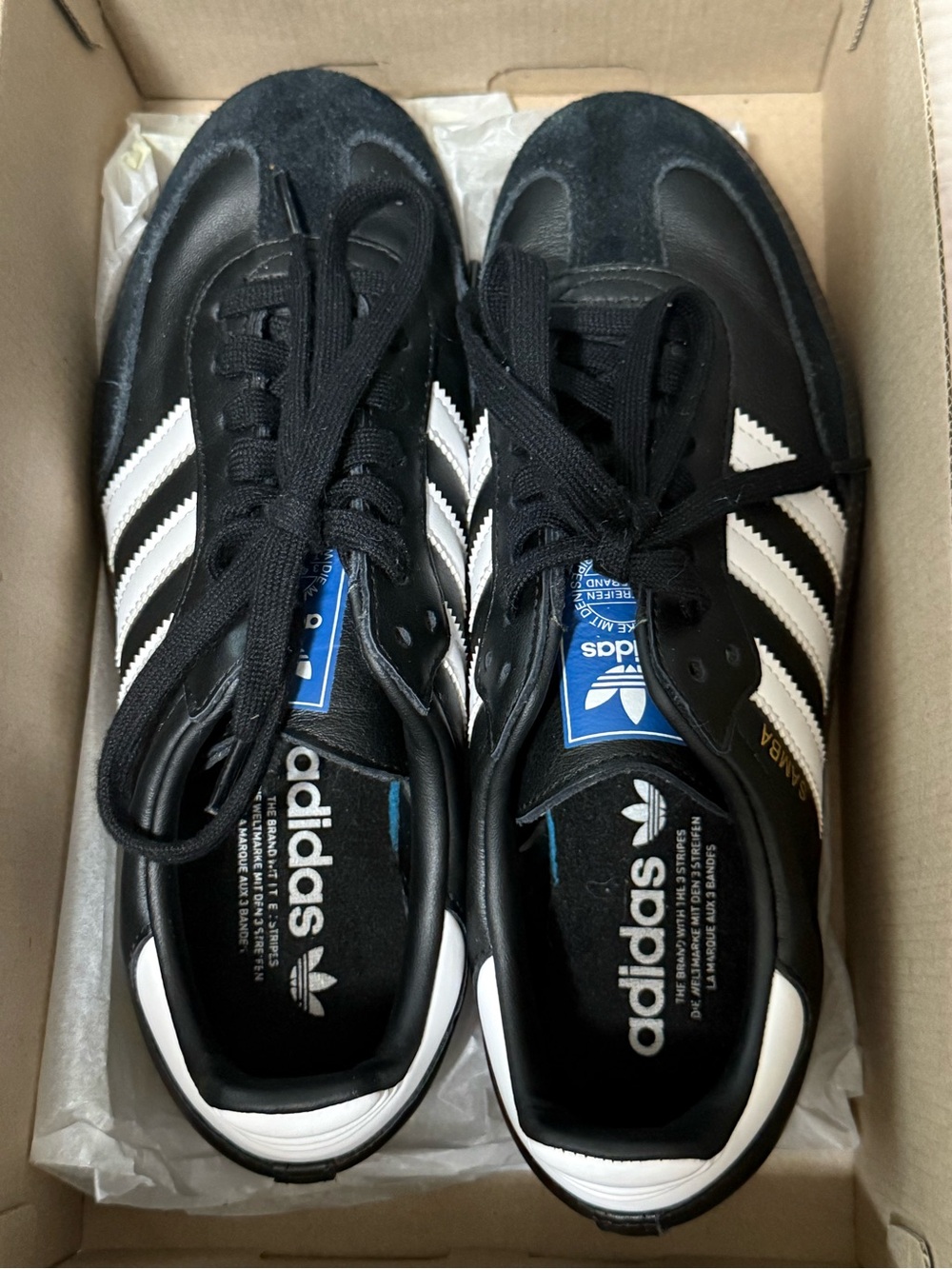 adidas Black & White Sambas men’s 7 women’s 8.5 Three Stripes like new
